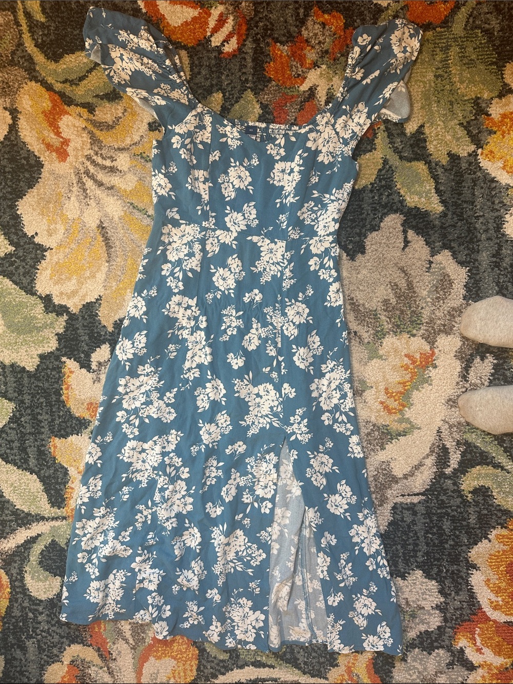 Old Navy Blue Midi Dress with White Floral Print
